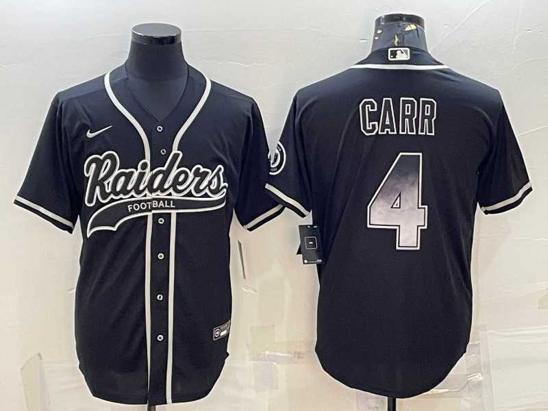 Men%27s Las Vegas Raiders #4 Derek Carr Black Gold With Patch Smoke Cool Base Stitched Baseball Jersey